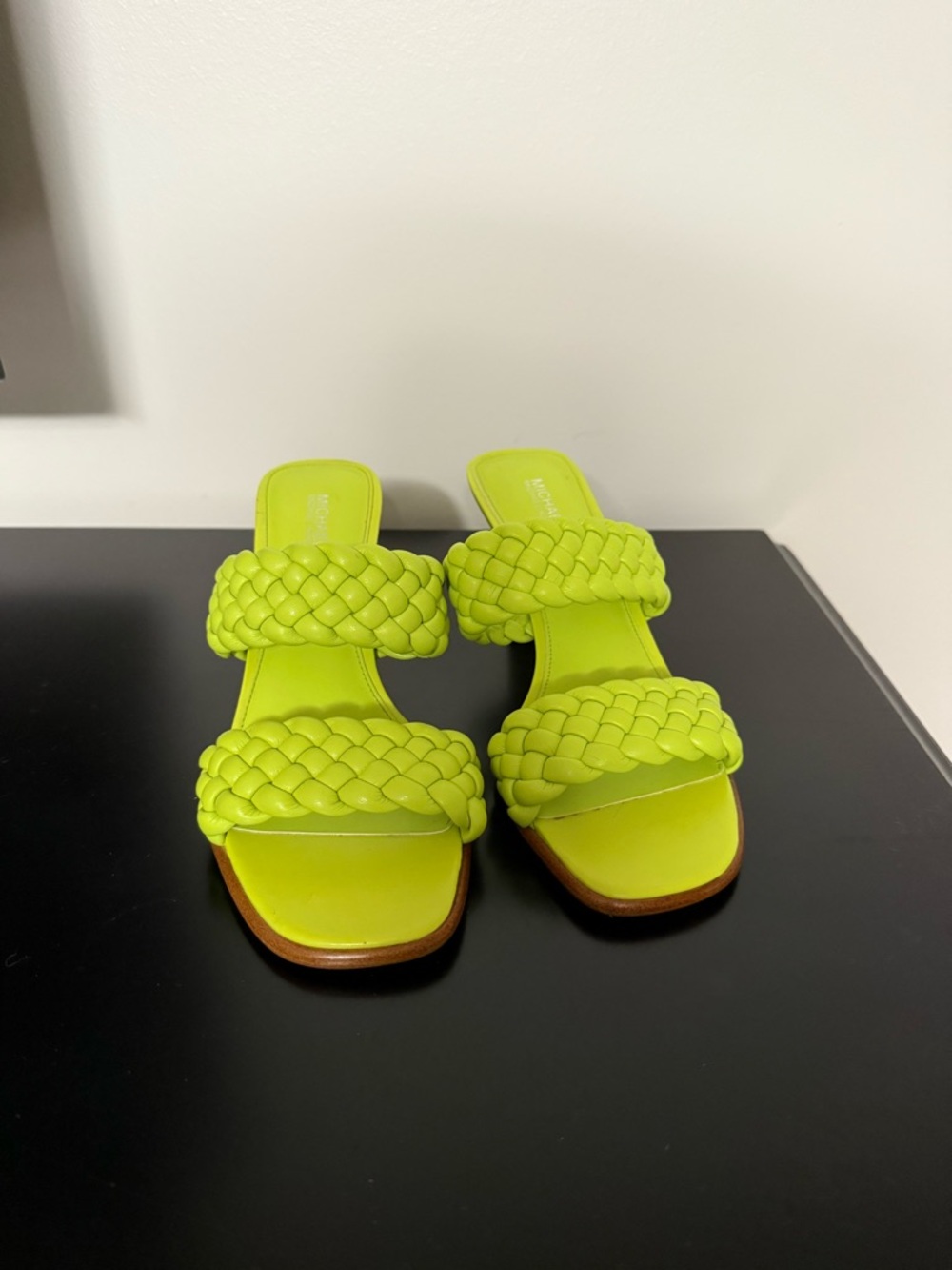 Michael Kors Neon Lime Braided Double-Strap Slide Mules